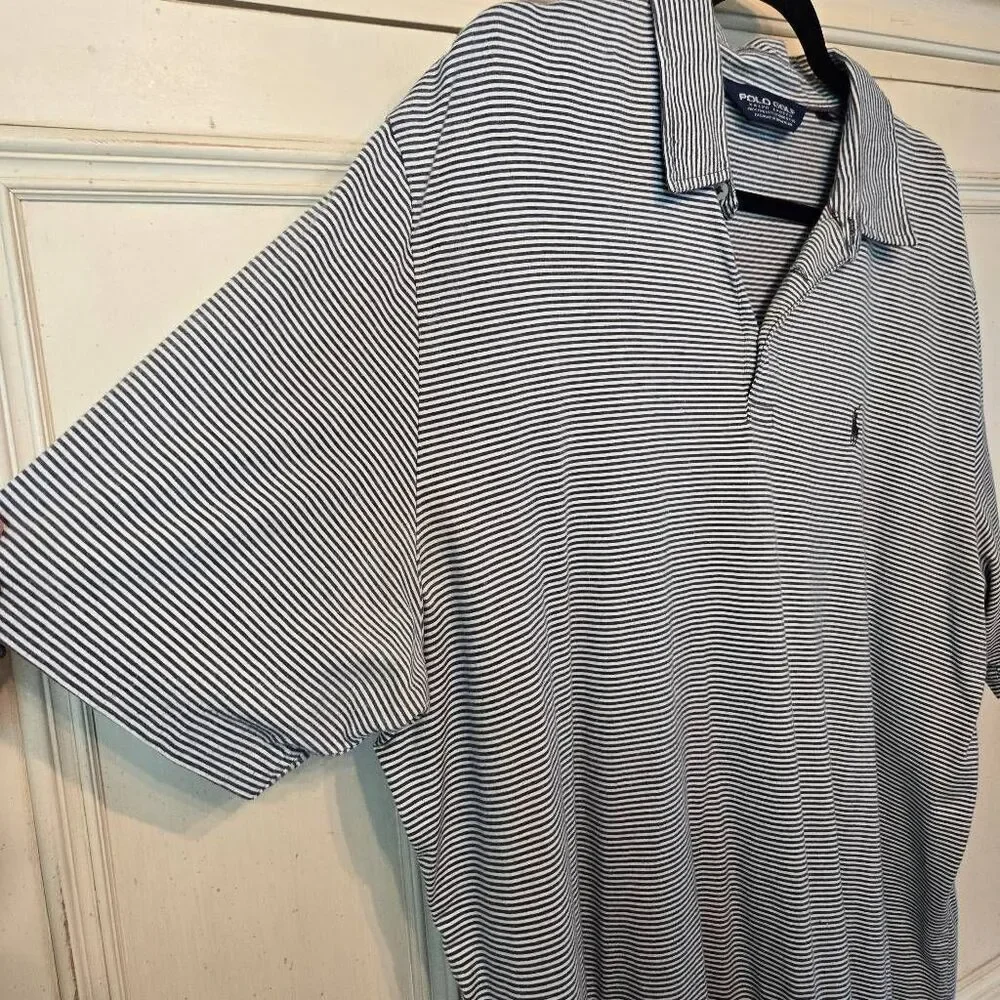 Ralph Lauren Polo Golr Grey White Stripe Polo Shirt XL